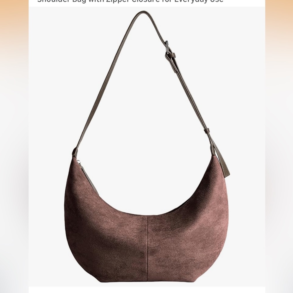 NWT Yarnic Coffee Faux Suede Hobo Crossbody Bag Adjustable Strap